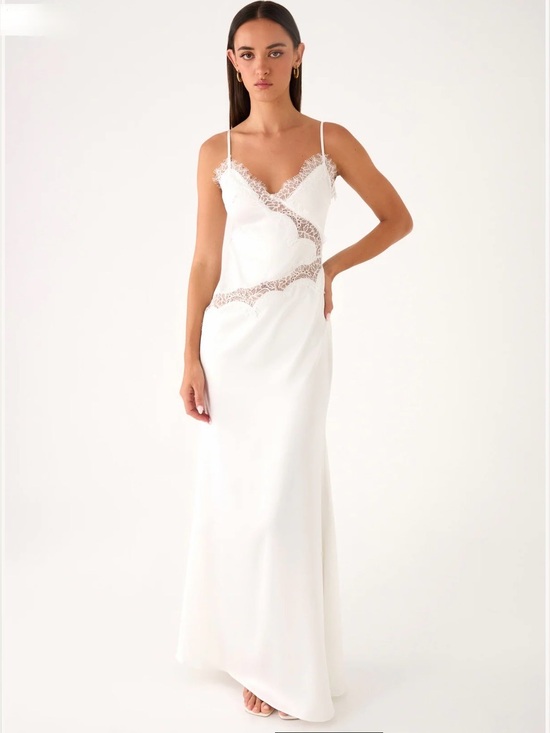Peppermayo Dresses & Skirts - Peppermayo Velisse Maxi White Satin Lace Trim Slip Gown Dress 8